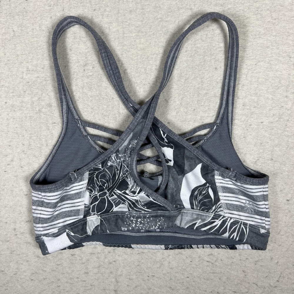Athleta Sports Bra Womens‎ Small Gray Floral Strappy Lattice Back Pullover Yoga - Picture 5 of 8